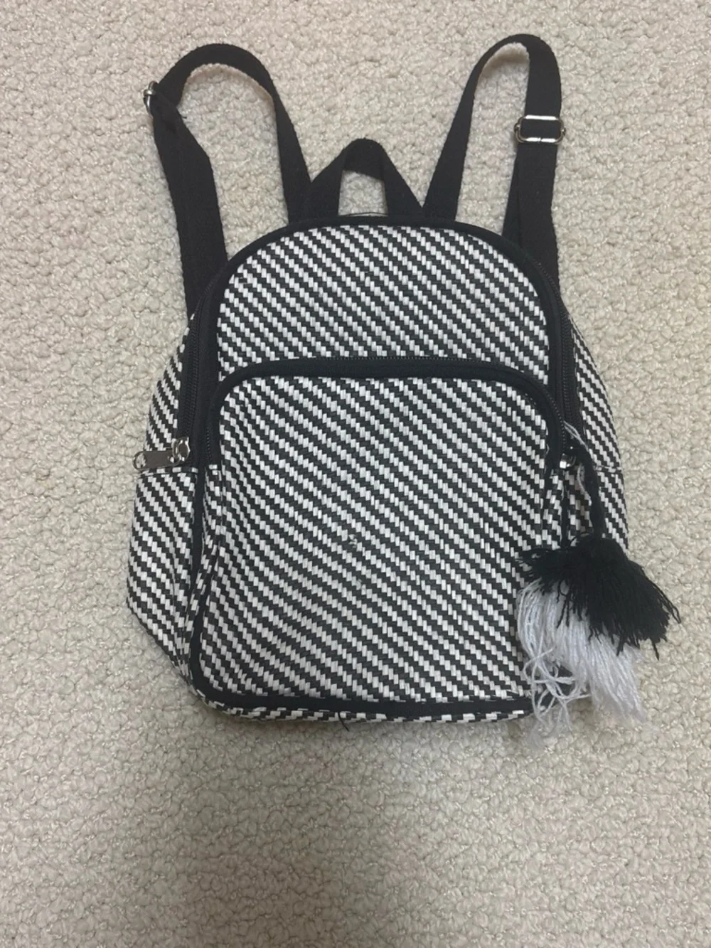 art class Black and White Striped Kids Backpack with Tassel